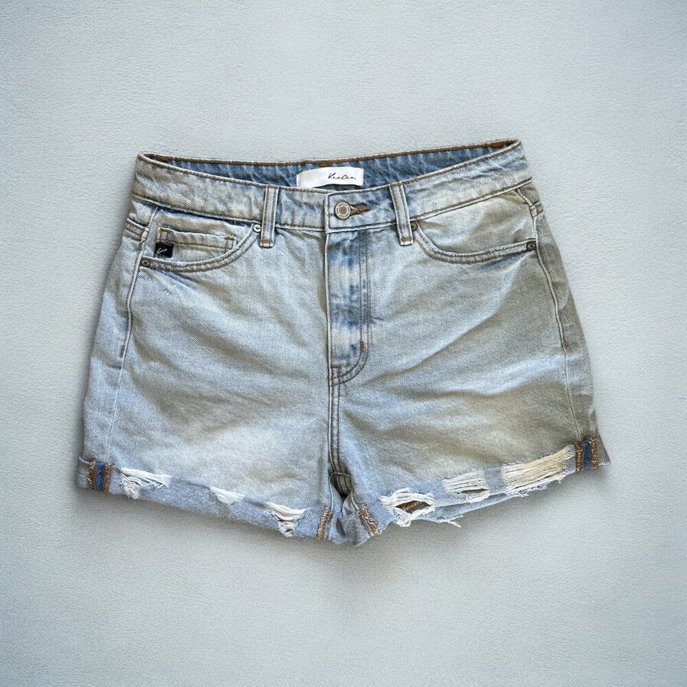 KanCan Denim Shorts Womens 5 26 Blue Distressed Ripped Raw Hem Mid Rise Casual